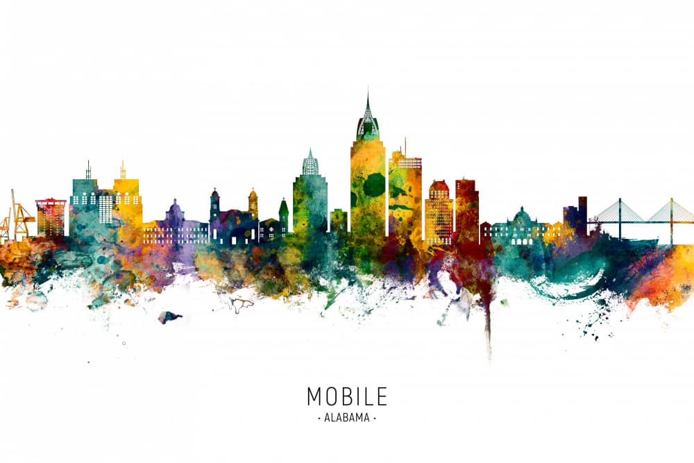 Colorful Mobile Skyline by Michael Tompsett — canvas wall art