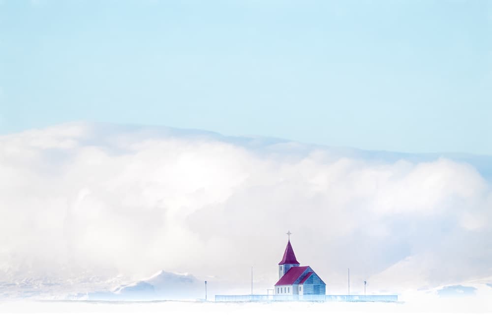 Misty Winter Church by Michel Groleau — canvas wall art