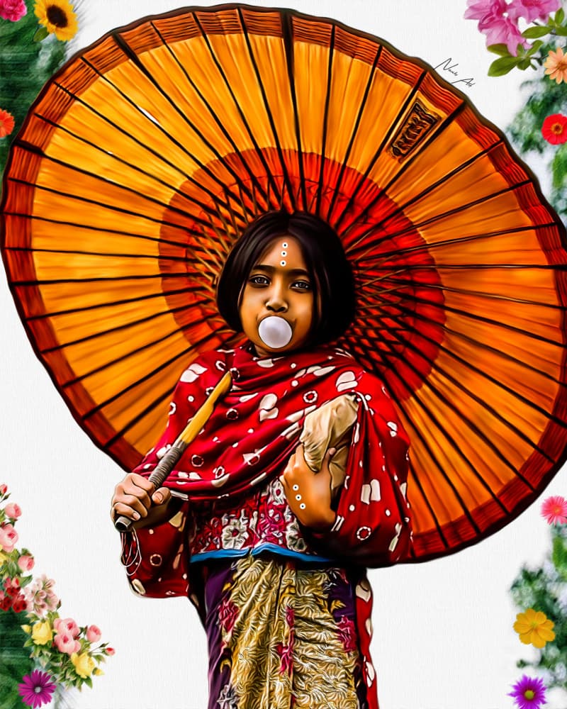 Bubblegum Girl With Umbrella by Lord Amihere — canvas wall art