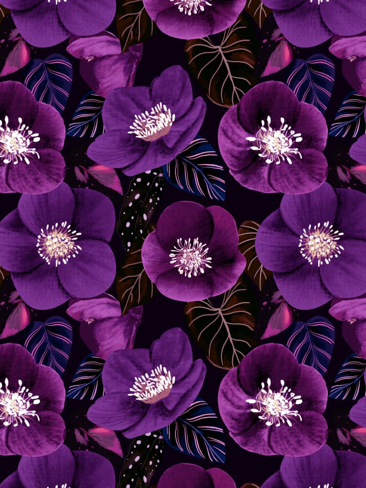 Dark Purple Flowers 3 by Anis Illustration — canvas wall art
