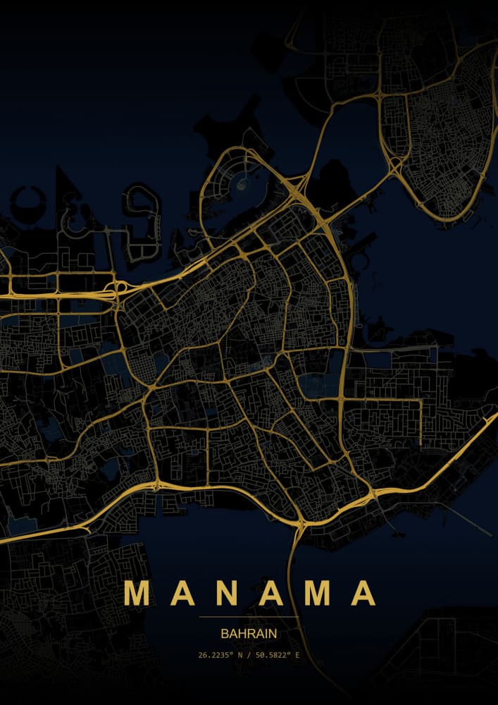 Manama Golden City Map by HUGO — canvas wall art