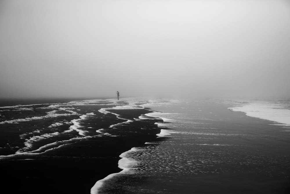 Misty Beach Solitude by Liesbeth van der Werf — canvas wall art