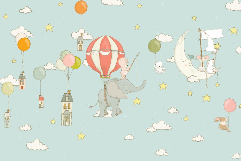Flying Elephant Moon Boat by Sue Skellern — canvas wall art