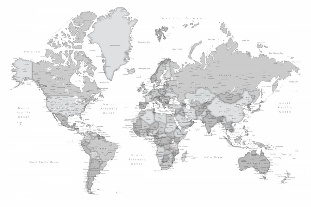 Detailed Political World Map by Rosana Laiz Blursbyai — canvas wall art