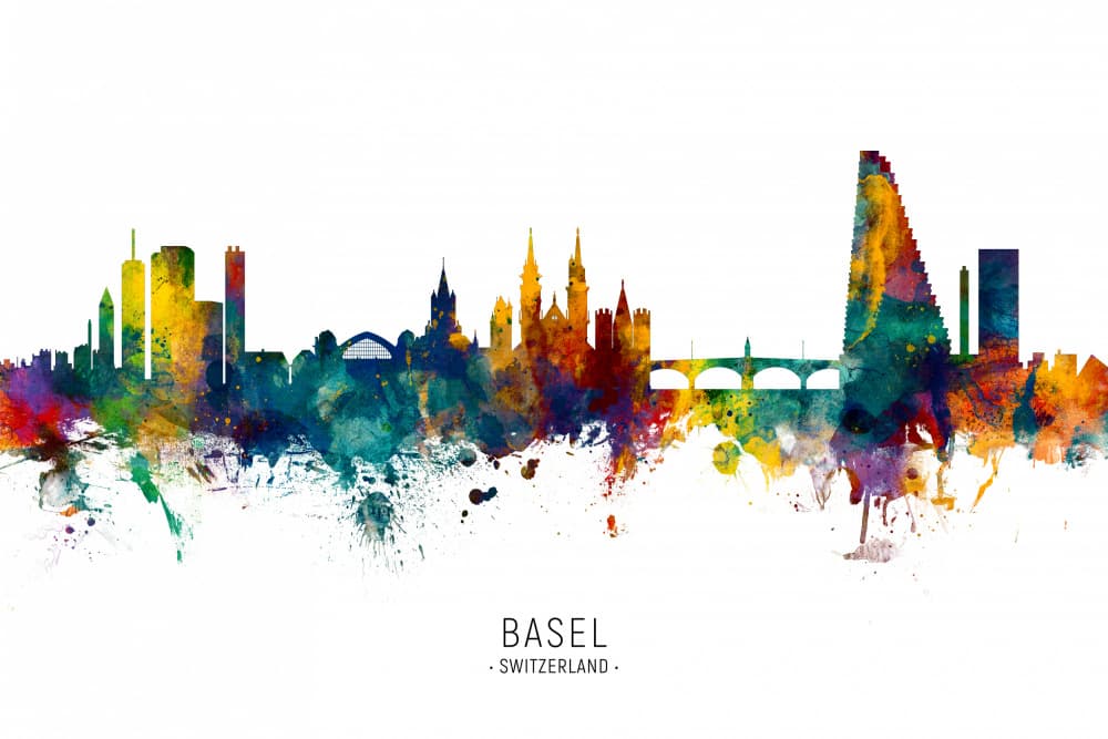 Colorful Basel Cityscape by Michael Tompsett — canvas wall art