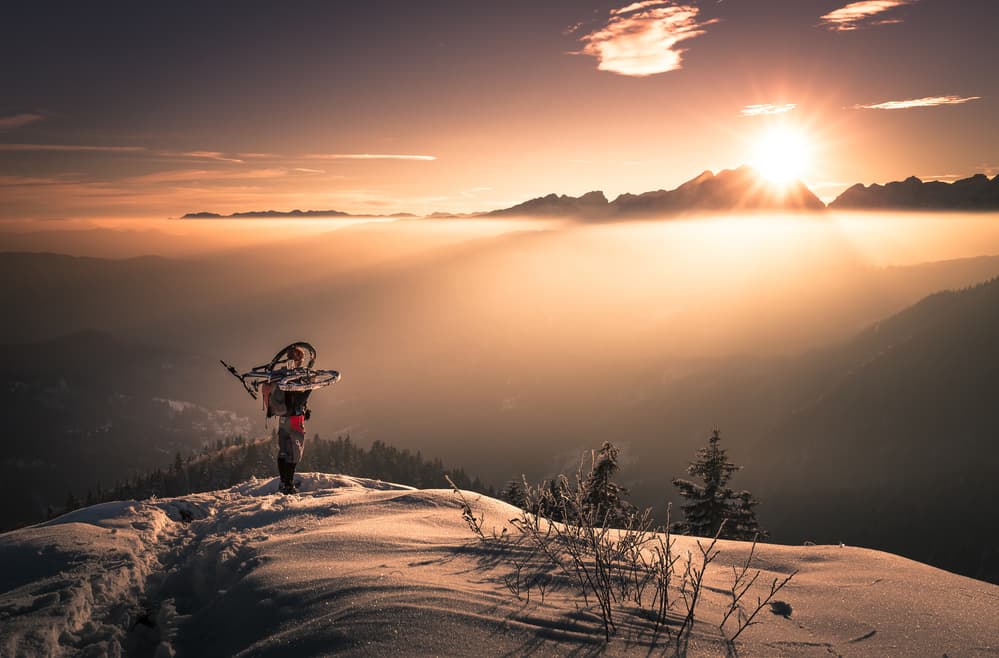 Winter Mountain Bike Sunrise by Sandi Bertoncelj — canvas wall art