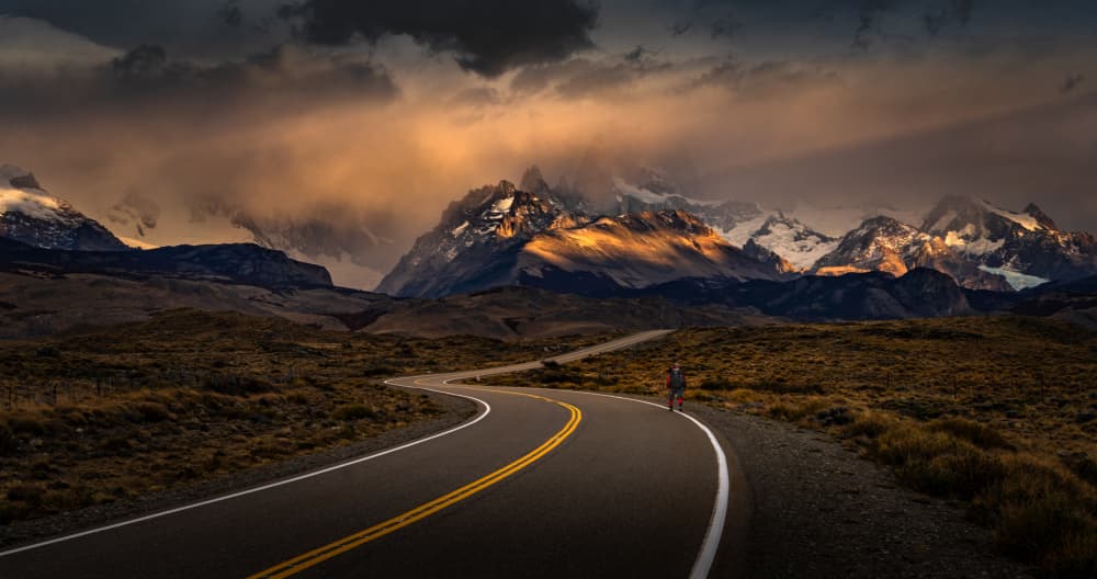 Golden Hour Mountain Road by Bing Li — canvas wall art