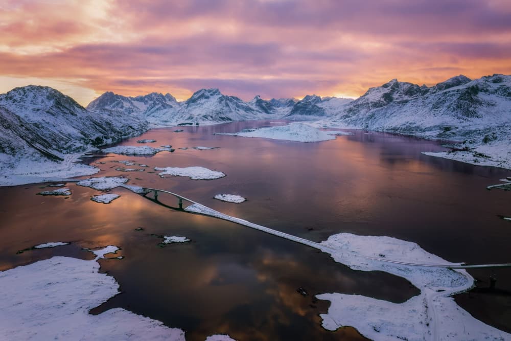 Snowy Fjord Sunset by Hanping Xiao — canvas wall art