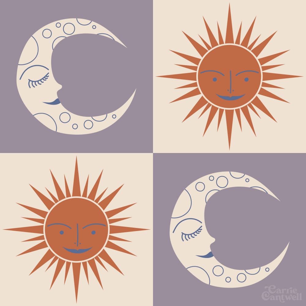 Sun &amp; Moon Checkerboard by Carrie Cantwell — canvas wall art