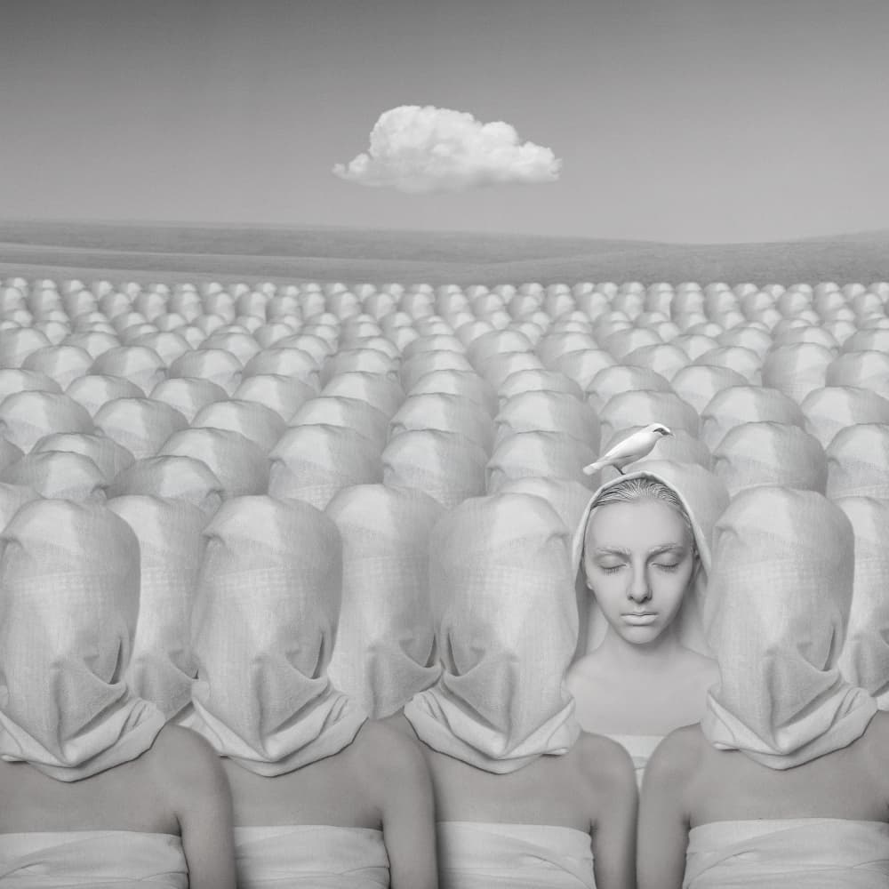 Serene Woman Silent Crowd by hardibudi — canvas wall art