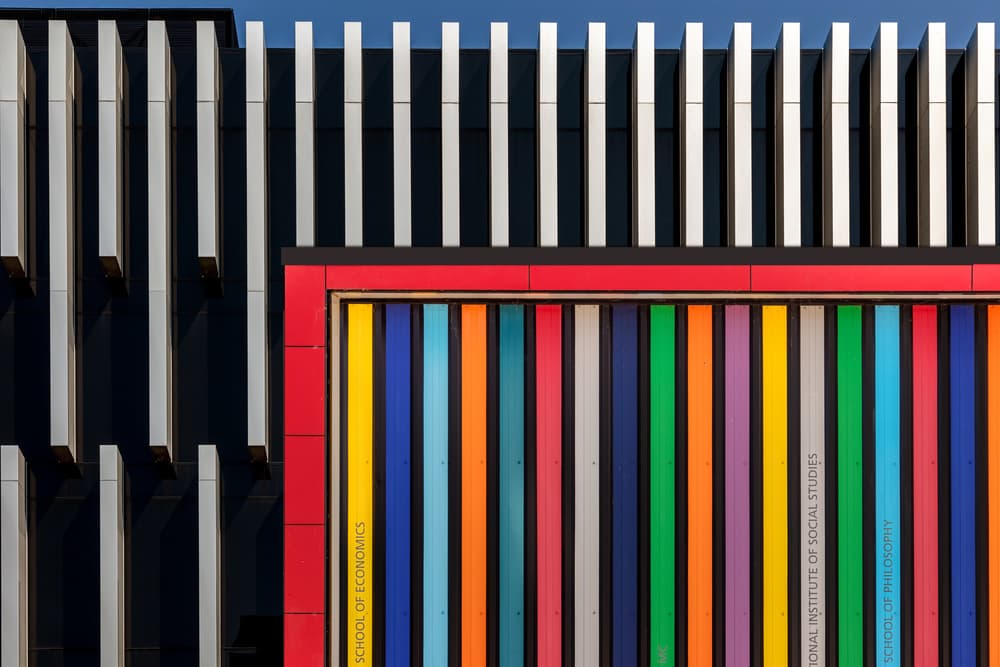 Vibrant Geometric Facade by Theo Luycx — canvas wall art