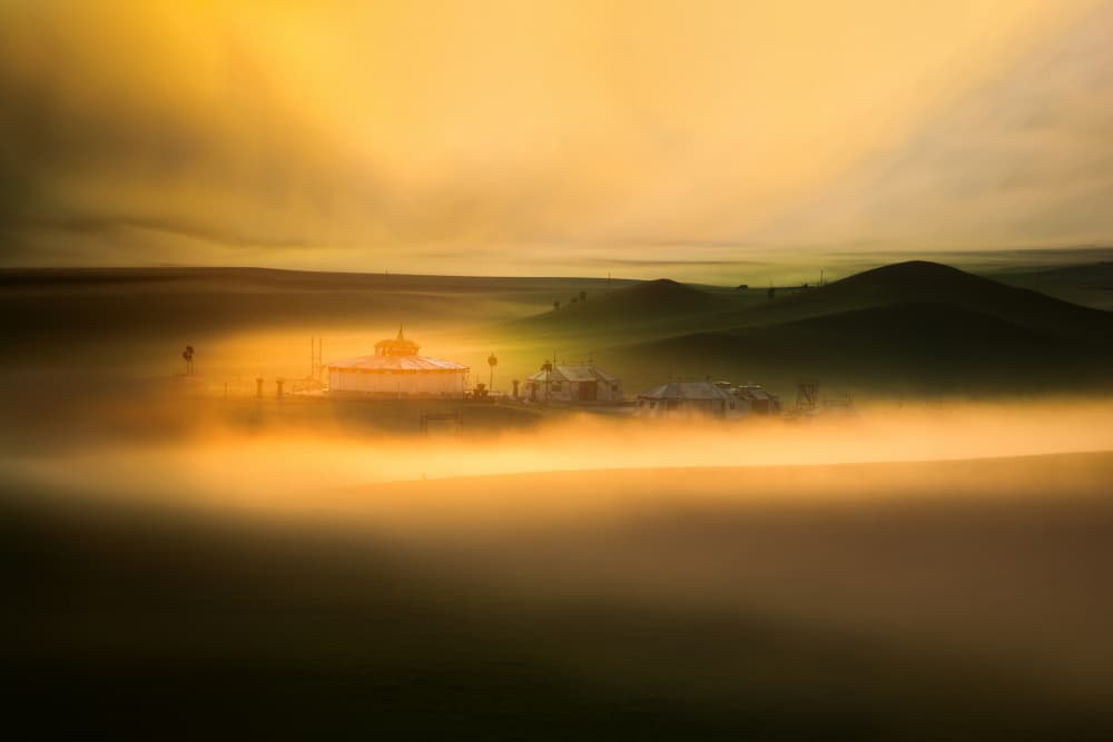 Village in Golden Mist by Simoon — canvas wall art