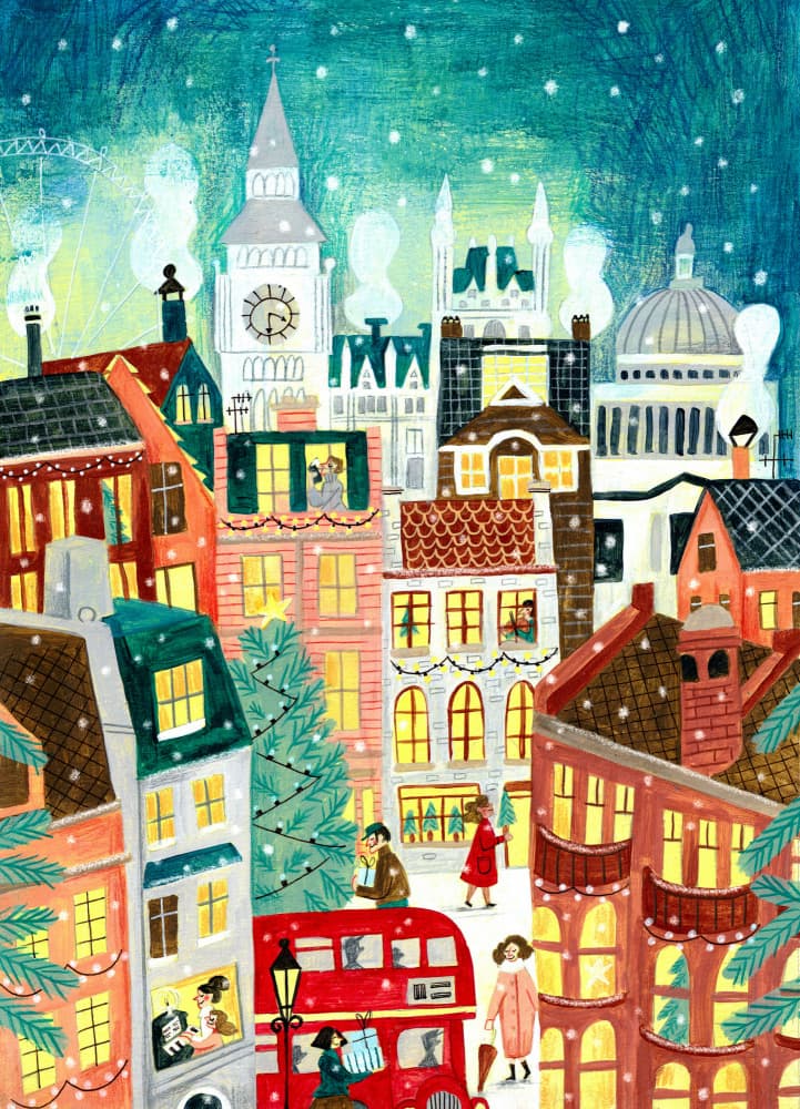 Christmas London in the snow by Caroline Bonne Müller — canvas wall art