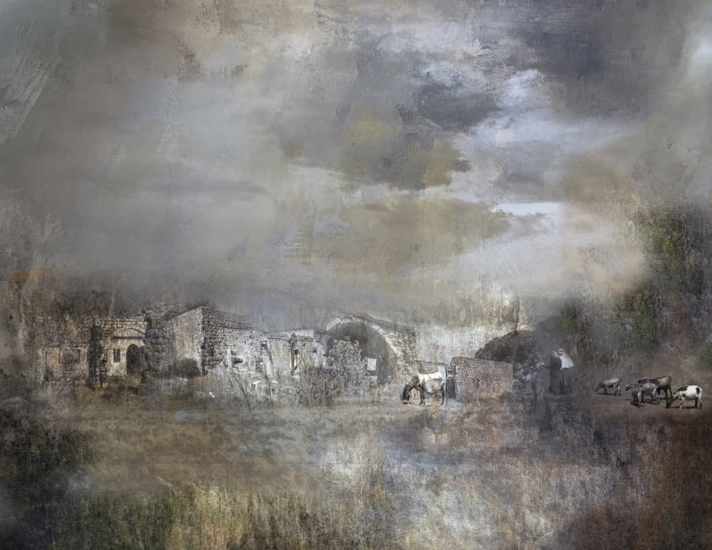 Old Village Under Clouds by Rachel Pansky — canvas wall art