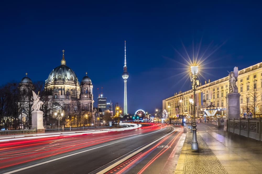 Berlin Cathedral Night Scene by Melanie Viola — canvas wall art