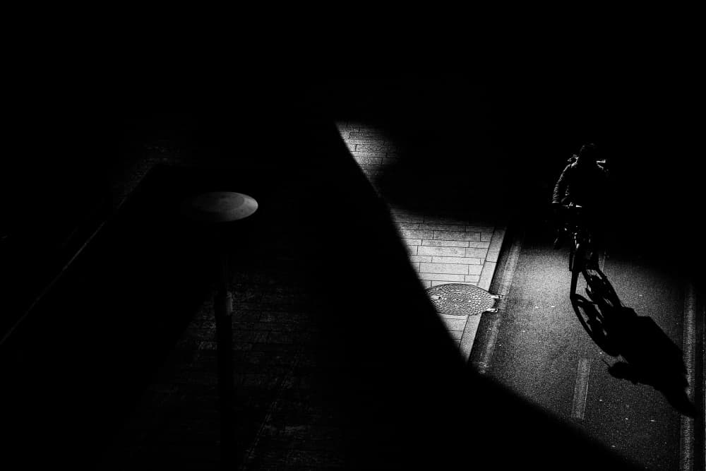Night Cyclist Shadow by Antonio Grambone — canvas wall art