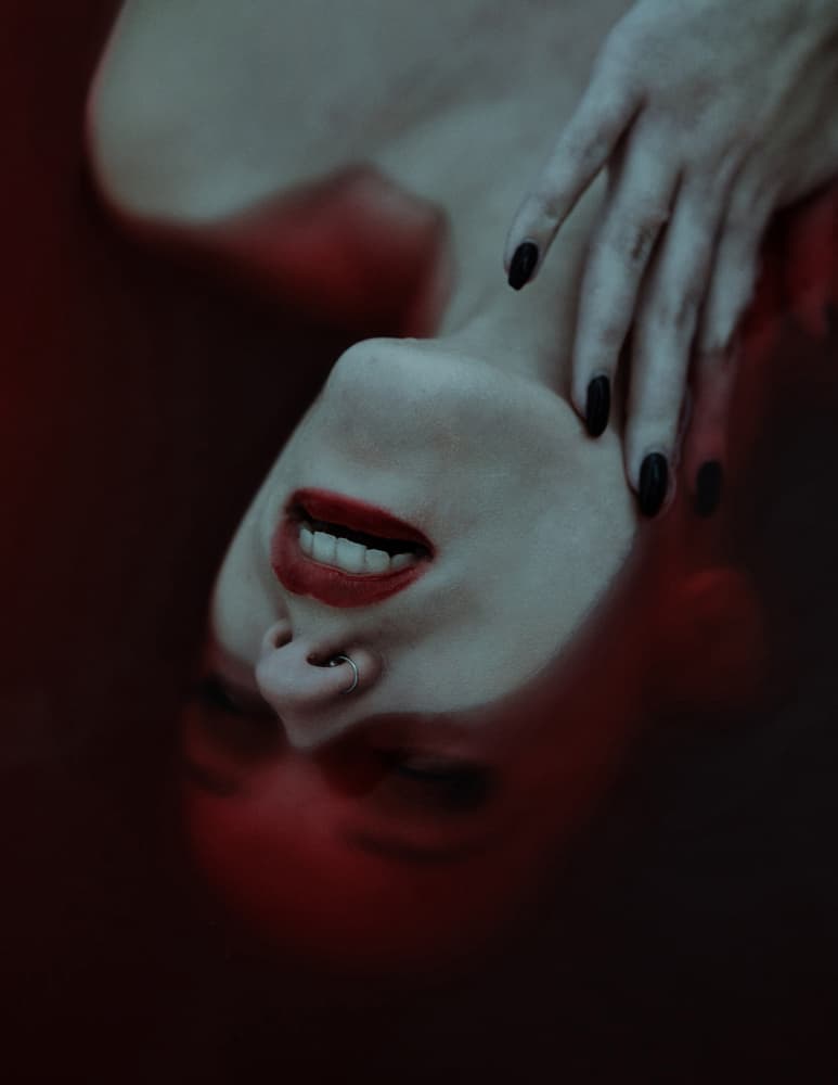 Red Lips Dark Water by Yasin Hasanian — canvas wall art