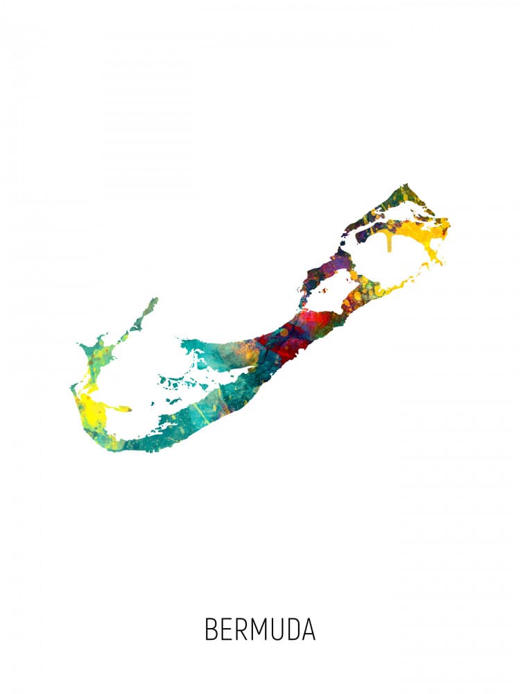 Vibrant Bermuda Map by Michael Tompsett — canvas wall art