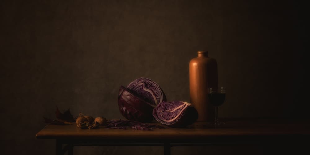 Red Cabbage Still Life by Monique van Velzen — canvas wall art