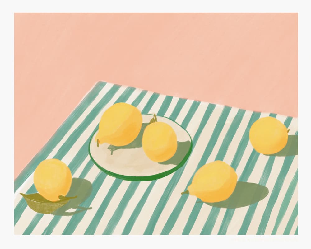 Lemons and stripes by Jenny Liz Rome — canvas wall art