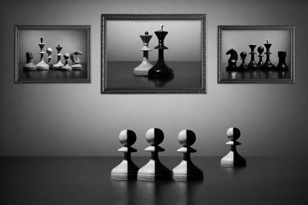 Monochrome Chess Game by Victoria  Glinka — canvas wall art