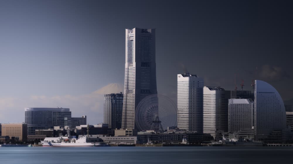 Modern City Waterfront Skyline by Akira TAKAUE — canvas wall art