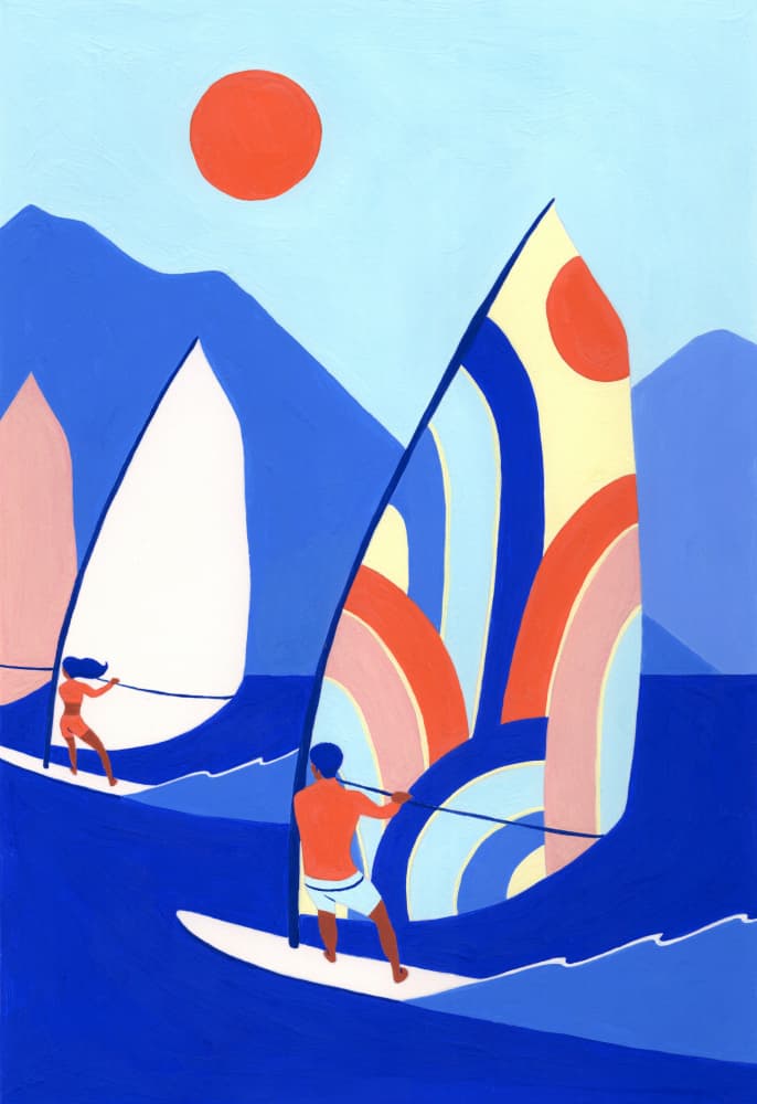 Vibrant Ocean Windsurfing by Julie Lesouef — canvas wall art