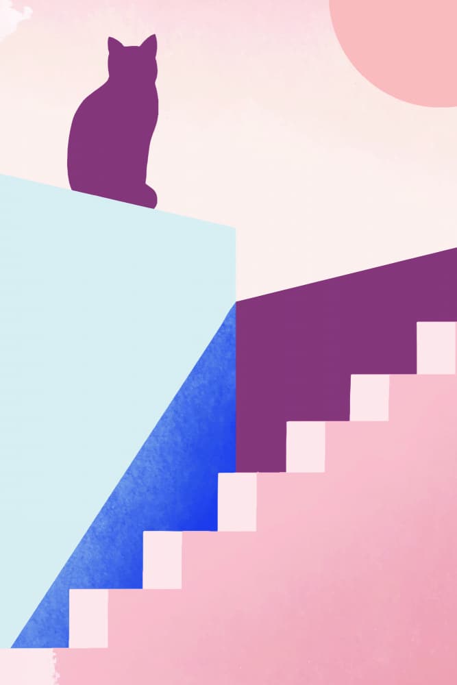 Geometric Cat Stairway by jay stanley — canvas wall art