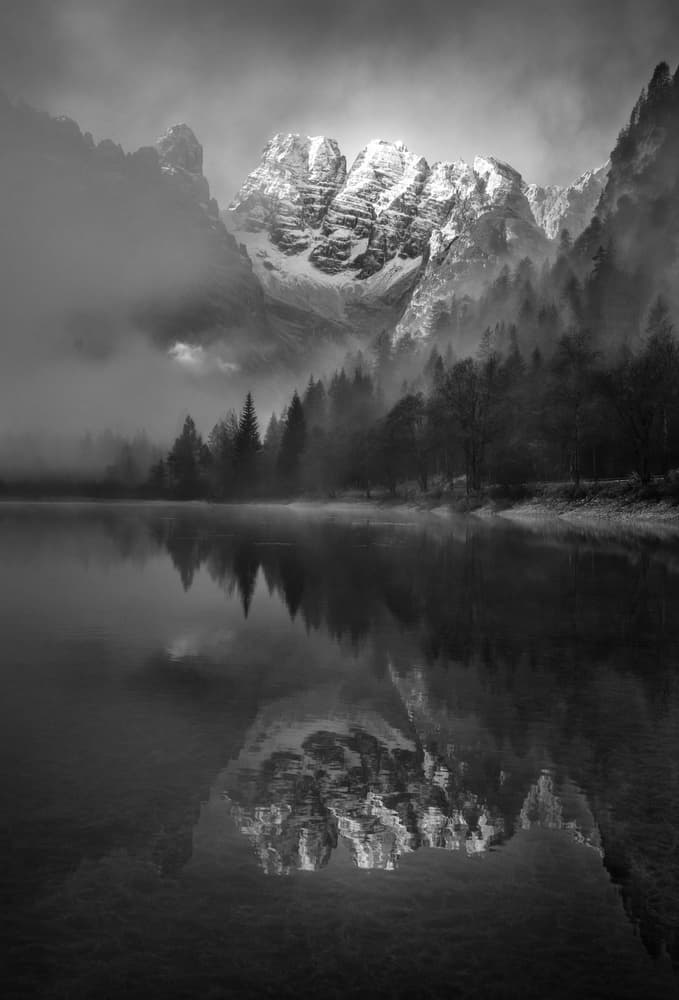 Misty Mountain Reflection by Donald Luo — canvas wall art