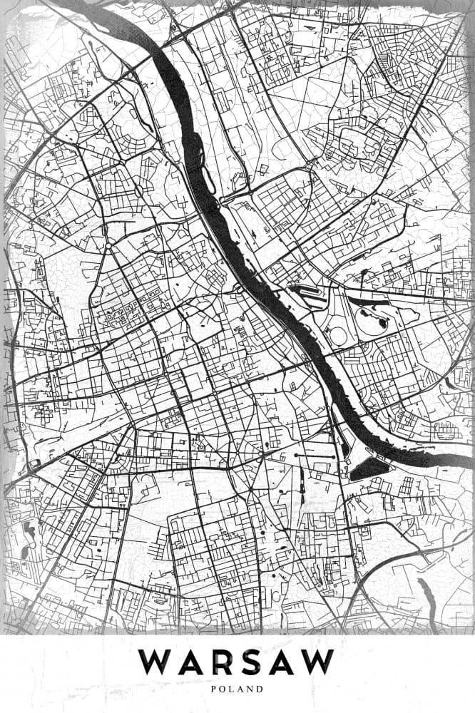 Warsaw City Map by StudioSix — canvas wall art