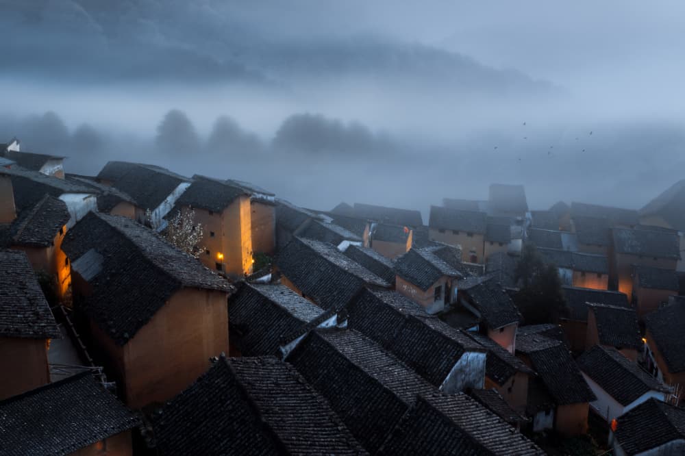 Misty Mountain Village by NingYun Ye — canvas wall art