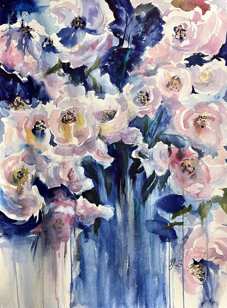 Blush Blue Blooms by Tanya Lundmark — canvas wall art