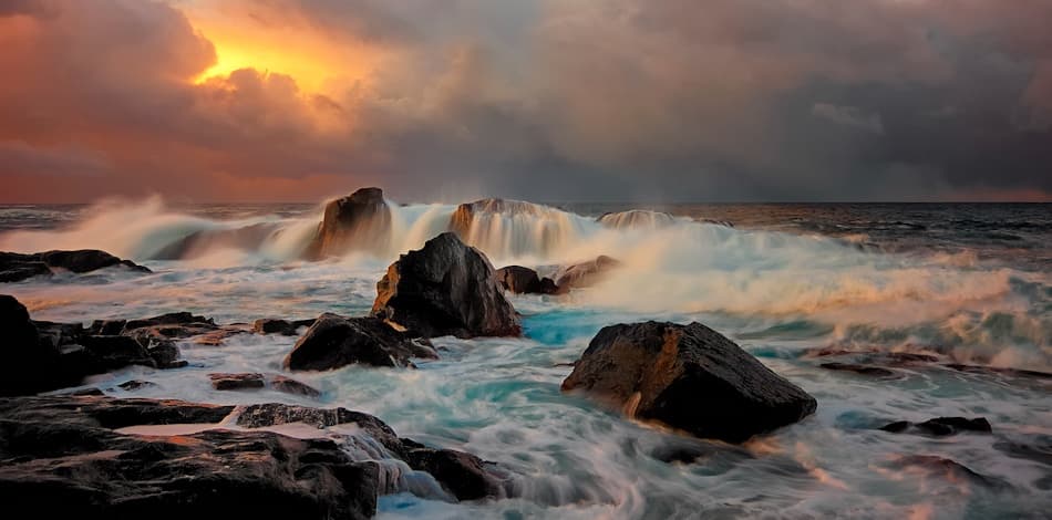 Crashing Waves Sunset by Bjørn A Hveding — canvas wall art