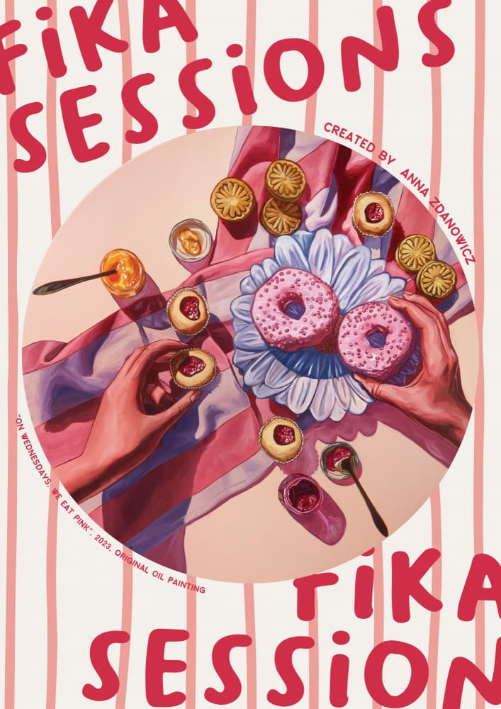 Cozy Pink Fika Session by Anna Zdanowicz — canvas wall art