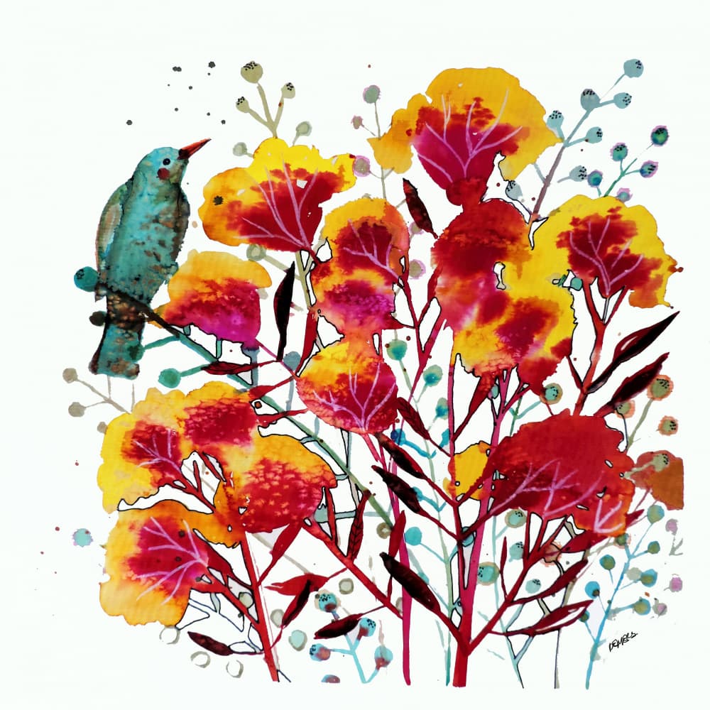 Blue Bird Blooms by Sylvie Demers — canvas wall art