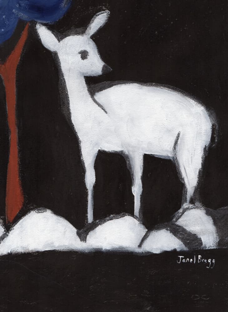 White Deer Winter Night by Janel Bragg — canvas wall art