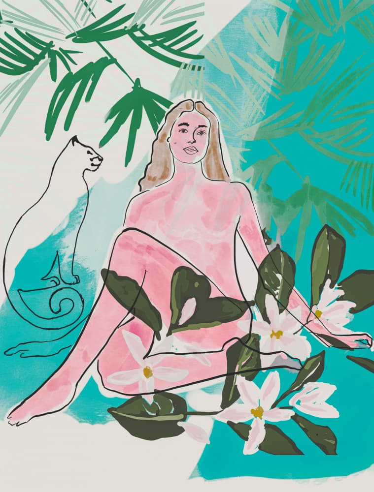 Woman and Jungle Cat by Beate Tubach — canvas wall art