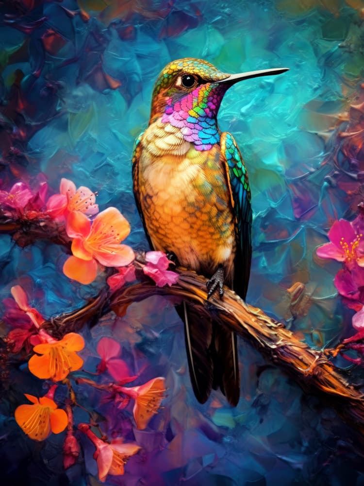 Vibrant Hummingbird Blossoms by Justyna Jaszke — canvas wall art