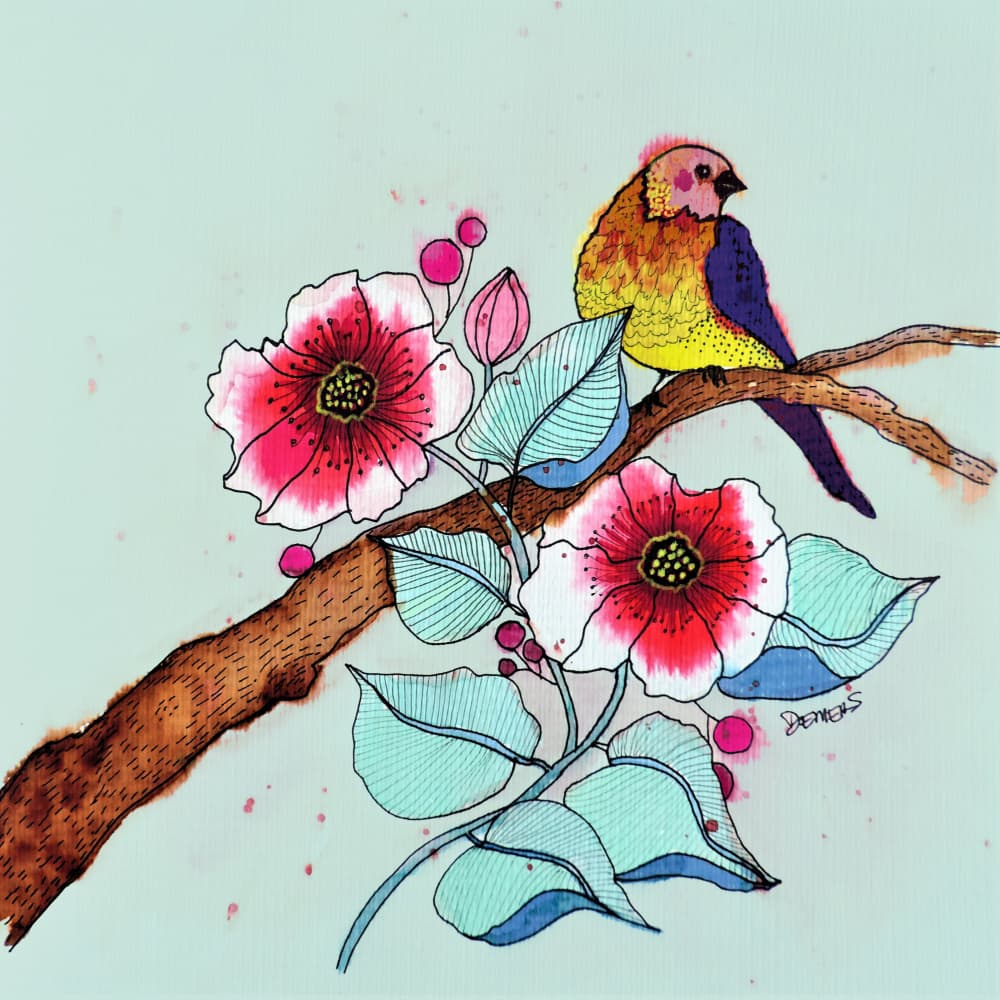 Vibrant Bird Blossom by Sylvie Demers — canvas wall art