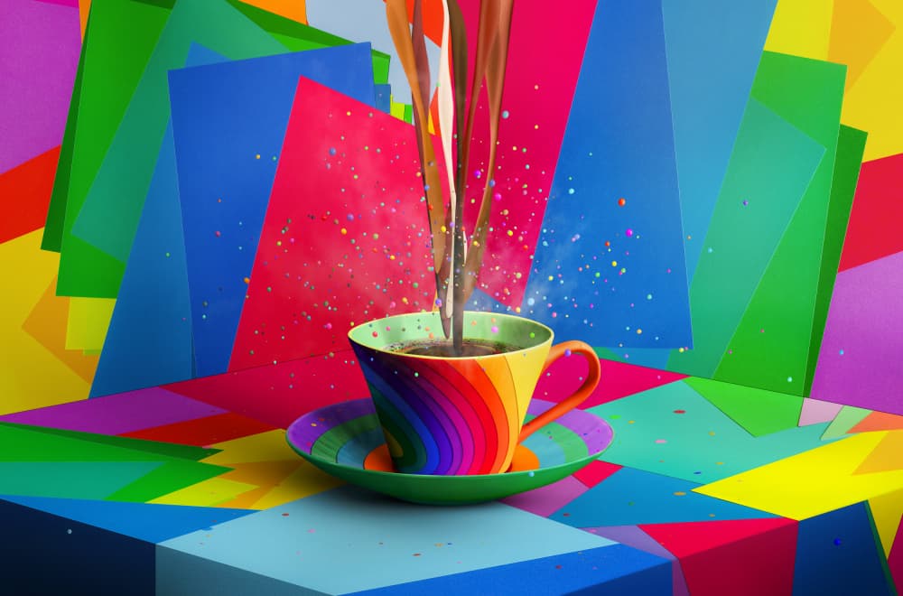 Rainbow Coffee Pour by kazutoshikawakami — canvas wall art