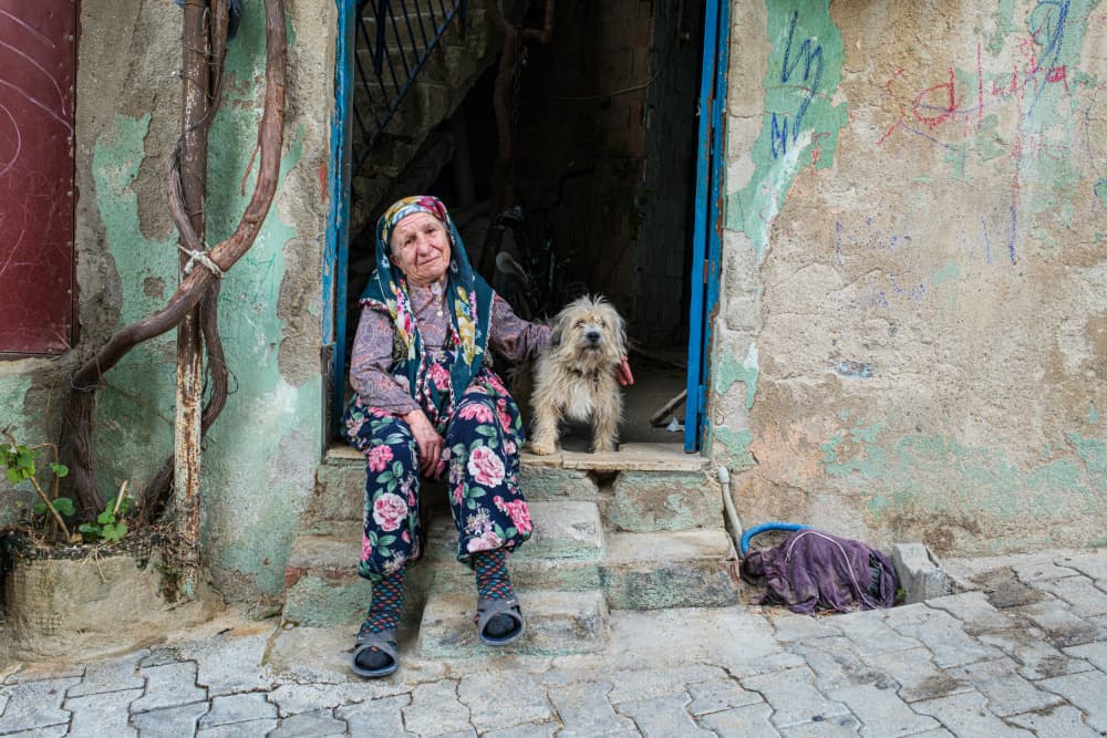 Smiling Woman Loyal Dog by Ali Ayer — canvas wall art