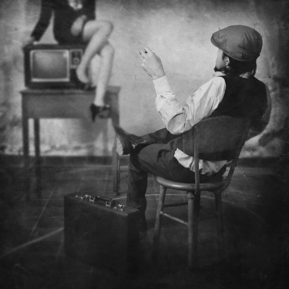 Pensive Man Vintage TV by Jay Satriani — canvas wall art