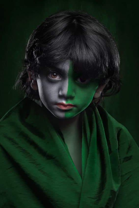 Intense Green Painted Child by Mohammed Baqer — canvas wall art