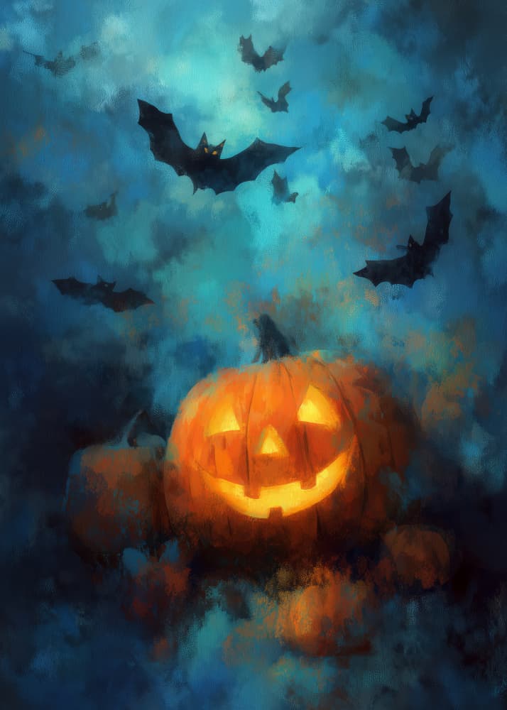 Glowing Pumpkin Halloween Night by Justyna Jaszke — canvas wall art