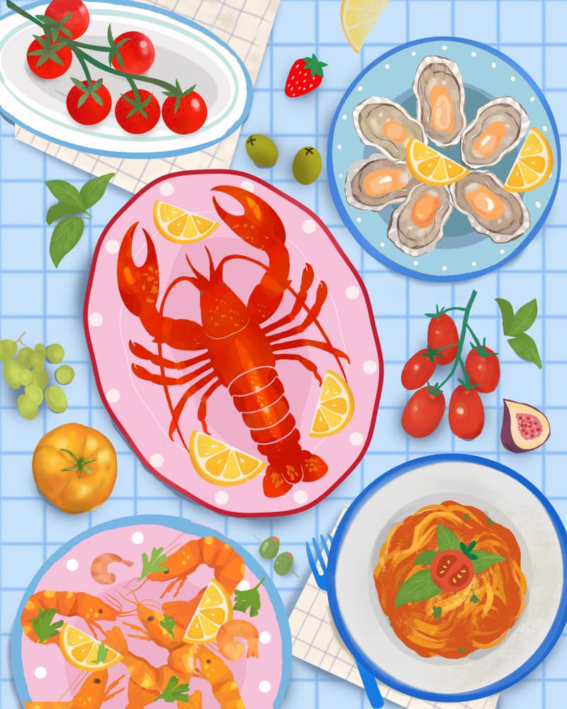 Vibrant Seafood Feast by Petra Lizde — canvas wall art