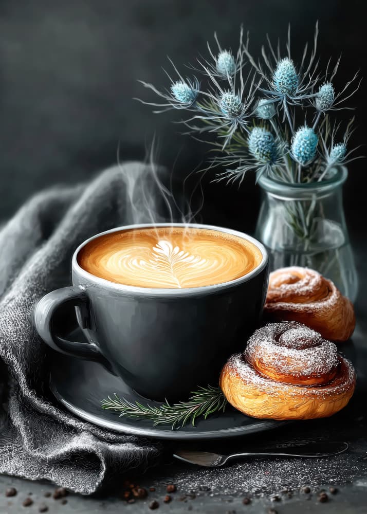 Cozy Coffee and Cinnamon Rolls by Justyna Jaszke — canvas wall art