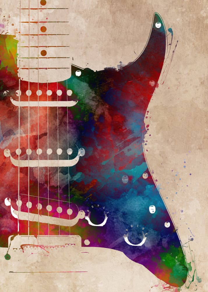 Vibrant Electric Guitar Splash by Justyna Jaszke — canvas wall art