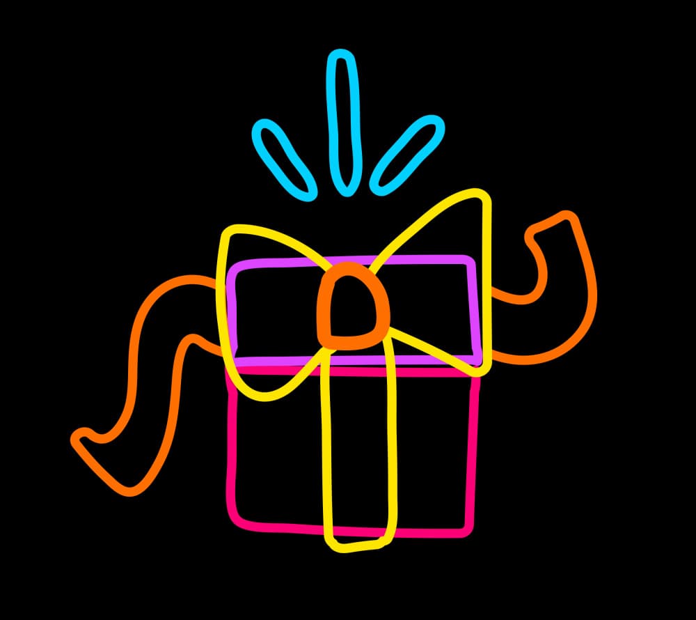 Festive Neon Present by Marika Barsrsind — canvas wall art