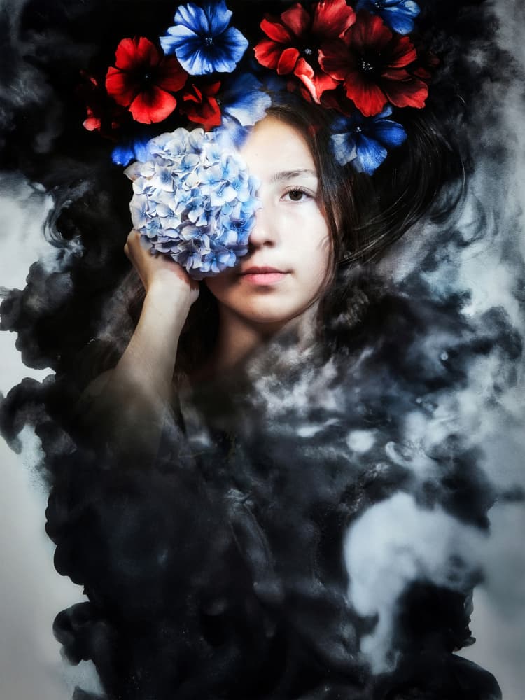Ethereal Floral Smoke Portrait by Lee Kershaw — canvas wall art