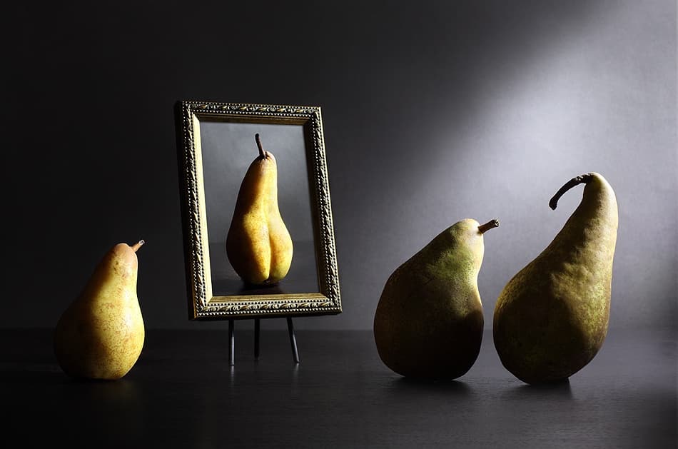 Pears in Reflection by Victoria Glinka — canvas wall art